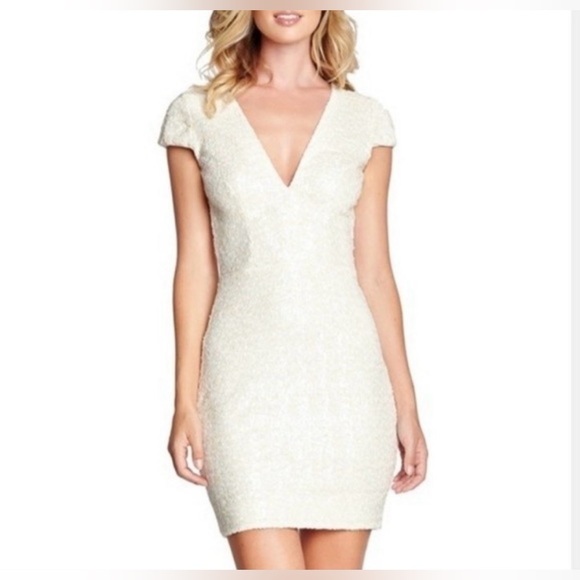 Dress the Population Sequin Mini Dress EUC Zoe Ivory Cream White Bachelo… - Picture 1 of 15